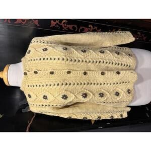 Vintage One-of-a-Kind Handknit Floral Embroidered Cardigan Romantic Cottagecore